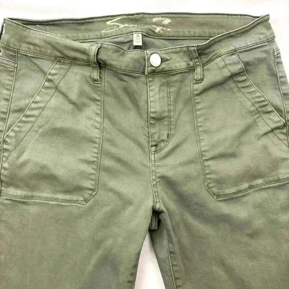 Seven7 Green Military Utility Ankle Stretch Midrise Ankle Skinny Pants Size 12 - Picture 3 of 16